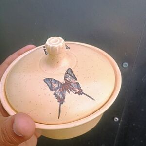 Vintage 'Treasure Craft' Butterfly Covered Dish - Speckle Pattern - Made In USA